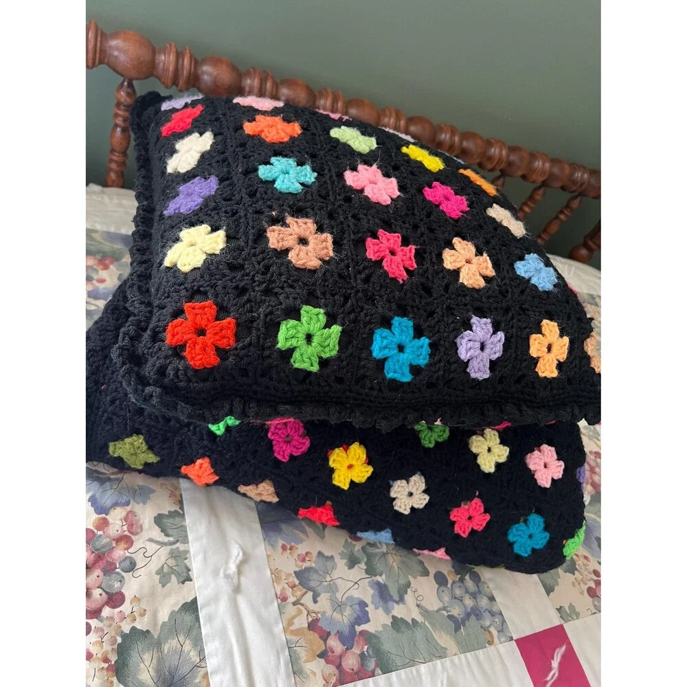 Vintage Mini Granny Square Afghan with Matching Pillow